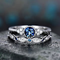 Miniatyrbillede 4 af 4: 2 stk./sæt Kvinders Runde Cubic Zirconia Indlagte Bryllupsringe Smykker Gave Light Blue US 7