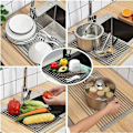 Miniatyrbilde 3 av 4: STAINLESS STEEL Oppvaskstativ Svart Kjøkken Sammenleggbar og Avtakbar Rustfritt Stål Rulle Tørker for Vask 43CM*33CM