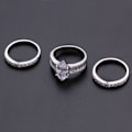 Miniatyrbillede 3 af 5: 3 stk. parringe geometriske rhinsten smykker mousserende galvaniserede ringe til bryllup Silver US 7