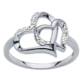 Miniatyrbilde 1 av 5: Elegant skinnende forlovelsesring i legering, hul rhinestone dobbelthjerte kvinners vielsesring smykker tilbehør Silver US 7