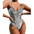 Miniatyrbilde 1 av 4: Glitterende Monokini Badedrakt for Kvinner med Push-Up Effekt, Endelt Badetøy Grey XL