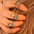 Pikkukuva 4 / 4: 10 kpl/setti Naisten Punk Vintage Strass kaiverrettu ontto Midi Knuckle Ring Set Gold