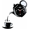 Miniatyrbild 1 av 4: Kreativ Tekanna Klocka Väggklocka, 3D Akryl Kaffe Te Kopps Väggklocka, Svart