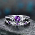 Miniatyrbillede 3 af 5: 2 stk./sæt Runde Cubic Zirconia Indlagt Bryllup Finger Ringe Smykker Gave Purple US 6
