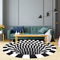 Miniatyrbild 4 av 4: 3D optisk illusion rund matta halkfri golvmatta, svartvit non-woven dörrmatta för sovrum vardagsrum heminredning matta kuddar A(90cm),