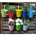 Miniatyrbild 5 av 5: Hängande krukor Färgglada järnblomkruka Hängande blomkrukor Balkongträdgård Växtblomkruka Metallhink Blomställ - 10