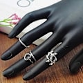 Miniatyrbillede 3 af 4: 4 stk./sæt Rhinestone Blad Hjerte Over Knuckle Midi Stack Ring Boho Party Smykker Silver