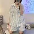 Miniatyrbillede 1 af 2: Pyjamas til kvinder, langærmet i silke-look, let luksus, blonder, tynd, til hjemmet, forår og sommer M