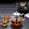 Miniatyrbilde 5 av 5: Glass Tekanne Med Avtagbar Infuser, Trygg Kjele, Blomstring Og Løs Blad Te Maker Sett