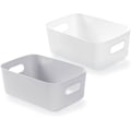 Miniatyrbilde 3 av 5: Sett med 4 hvite plast oppbevaringskurver, plast oppbevaringskurv, plastkurv med håndtak for stablebare skap, kjøkken, soverom, bad, Of
