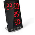 LED spegelklocka, termometer och hygrometer, elektronisk väderklocka, väckarklocka, fet röd text