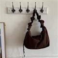 Miniatyrbillede 2 af 5: Enkeltskulder Plettet Snøre Canvas Taske Kvinder Snøre Skulder Håndtaske (kaffe)