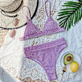 Miniatyrbild 3 av 4: Dam Bikinisätt med Hög Midja Push Up, Baddräkt, Strandkläder Purple L