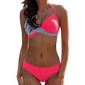 Bikini Set för Kvinnor med Vadderad BH Push Up Baddräkt Halter Baddräkt Strandkläder Light Grey Rose Red M