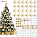 Miniatyrbild 1 av 5: Julgransprydnad, 24 st 5,91 tum konstgjorda glitterblommor julblommor med 12 st rosetter 12 st klocka 36 st snö