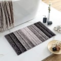 Miniatyrbild 1 av 5: Mikrofiber badrumsmatta, dörrmatta mjuk halkfri badrumsmatta, elegant lurvig randig badrumsmatta för badrum 50x80cm - (Gradient Grå),