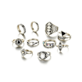 Miniatyrbild 1 av 4: 10 st/set Boho Kvinnor Retro Sol Fjäder Pil Carved Knuckle Midi Stacking Ringar Antique Silver