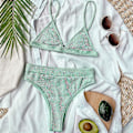 Miniatyrbild 2 av 4: Dam Bikinisätt med Hög Midja Push Up, Baddräkt, Strandkläder Green S