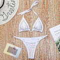 Miniatyrbild 4 av 5: Sexig kvinnobikini med strass och push-up, set med bh, badkläder för strand White M