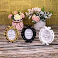 Miniatyrbilde 2 av 5: Hvit (9,5X8cm) Lite Retro Oval Barokk Bilde Ramme Nattbord Skrivebord Ornament for Hjem og Hage Dekorasjon