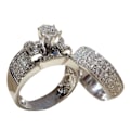Miniatyrbild 1 av 4: 2 st/set Bred enkel parring ringar legering inlagd glänsande strass bröllopsband mode smycken US 6