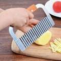 Miniatyrbild 2 av 5: Rostfritt Stål Pommes Frites Skärare Trähandtag Vågskärare 2-pack