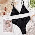 Miniatyrbild 3 av 4: Dam Bikinisätt med Hög Midja Push Up, Baddräkt, Strandkläder Black S