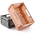 Miniatyrbild 1 av 4: Set med 2 hopfällbara förvaringslådor i plast - solida förvaringslådor kompatibla med kök, sovrum, skrivbord (rosa + grå, 22 X 15 X 9 cm)