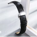 Miniatyrbild 4 av 5: Läderklockarmband för män och kvinnor, ersättningsarmband i alligator med silverfärdigt fjärilslås – 2,4 svart,