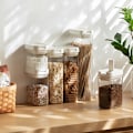 Miniatyrbillede 3 af 5: Kornbeholdere, lufttætte fødevarebeholdere af plast med låg, opbevaringskrukker til opbevaring af pasta, ris, mel, hunde-, katte-, kæledyrsfoder, køkken