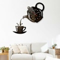 Miniatyrbild 2 av 4: Kreativ Tekanna Klocka Väggklocka, 3D Akryl Kaffe Te Kopps Väggklocka, Svart
