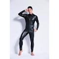 Miniatyrbillede 5 af 5: Sexy Mænd Wet Look Latex Catsuit Kunstlæder To-Vejs Lang Lynlås Skridt Bodysuit Natklub DS Jumpsuit Lingeri Kostume Black-A L