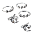 Miniatyrbillede 1 af 4: 5 stk./sæt Mode Kvinder Rhinestone Indlagt Månestjerne Blomst Stak Midi Ring