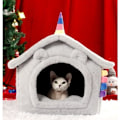 Miniatyrbild 2 av 3: Julkatthus Vindtät Söt Katthåla Bo Julvarm Kattsäng för Vinter Bekväm Katthus Säng (grå)