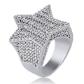 Miniatyrbillede 1 af 5: Isæt Super Stjerne Ringe Til Mænd Kvinder Mikro Pave Guld Sølv Farve Finish Cubic Zirkon Charm Hip Hop Smykker Ring Gave Silver