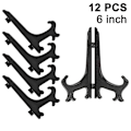Miniatyrbillede 1 af 5: Piao 12 stk. Plastik Staffeli Pladeholdere, Pladeholdere, Foldbare Plader, Display Stativer Til Præsentation Af Samlingsplader, Skålholdere, Bøger, P Black 6 inch