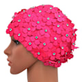 Miniatyrbillede 3 af 5: Dames Retro Stil Blomst Petal Rhinestone Manuel Svømmehætter, Rose Rød