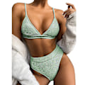 Miniatyrbild 1 av 4: Dam Bikinisätt med Hög Midja Push Up, Baddräkt, Strandkläder Green M
