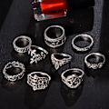 Miniatyrbilde 4 av 4: 9 stk Kvinners Retro Utskjærings Solsikke Hamsa Hand Of Fatima Hule Knuckle Ringer Sett