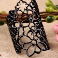 Miniatyrbild 5 av 5: Mode Smycken Kvinnor Ihålig Blomma Legering Justerbar Öppning Fest Bal Ring Black
