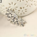 Miniatyrbillede 1 af 5: Kvinde Mode Skinnende Rhinestone Hul Blad Led Knogle Ring Smykker Silver