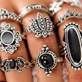 Miniatyrbillede 4 af 5: 11 stk./sæt Hjerte Stabelbare Knogle Ringe Legering Bohemia Sort Faux Gem Finger Ringe Smykker Tilbehør