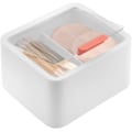 Miniatyrbillede 1 af 5: Tip og Q-tip badeværelsesarrangør med låg - Hvid dispenserbeholder med 2 sektioner til vatpinde, makeupsvampe, tand
