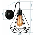 Miniatyrbild 5 av 5: E27 Metall Diamant Retro Vägglampa Armatur för Vardagsrum Hall Sovrum Café Bar - Svart - Svart