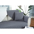 Miniatyrbillede 2 af 5: Moderne og enkel vævet vasket bomulds sofa pude, stof anti-slip læder sofa betræk pude (Grå ternet, 70*70CM)