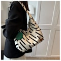 Miniatyrbillede 4 af 5: Tote Bag Kvinde Mode Student Klasse Stor Kapacitet Shopper Taske Enkelt Kvinde Stribet Lærred Taske Sac Off-white