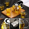 Miniatyrbilde 2 av 5: Glass Tekanne Med Avtagbar Infuser, Trygg Kjele, Blomstring Og Løs Blad Te Maker Sett