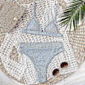 Miniatyrbild 2 av 4: Dam Bikinisätt med Hög Midja Push Up, Baddräkt, Strandkläder Blue S