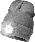 LED Lue med Lys, Unisex Oppladbar LED Hodelykt Lue, Grå