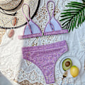 Miniatyrbild 2 av 4: Dam Bikinisätt med Hög Midja Push Up, Baddräkt, Strandkläder Purple M